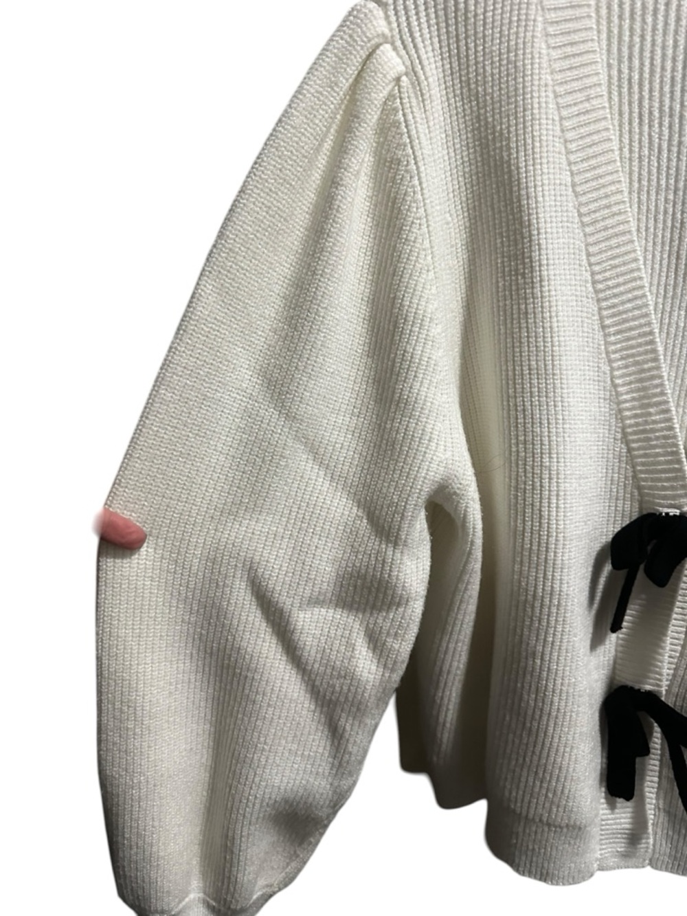 Aqua Cream Ribbed Sweater Cardigan with Black Ties size XXL - Picture 4 of 8